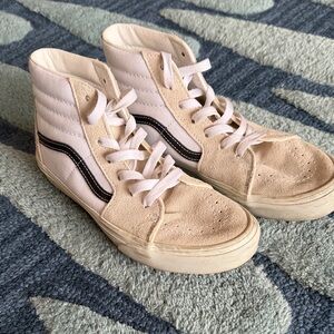 Vans Kid’s/Women's Sk8-Hi High-Top Sneakers - Cream and white, canvas/ suede.